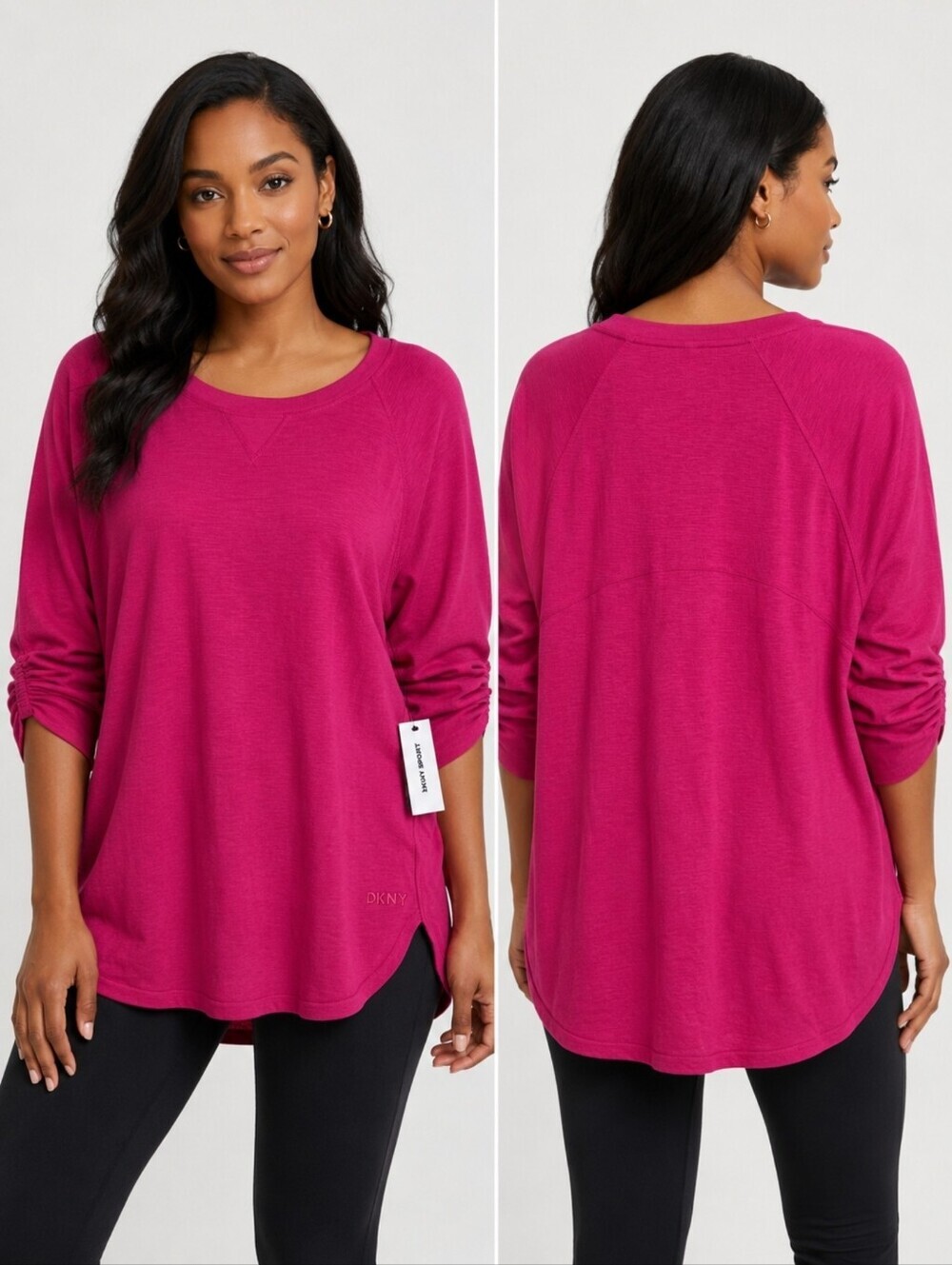 DKNY Sport Women’s Pink Ruched Sleeve Tunic Sweatshirt Size XL NWT